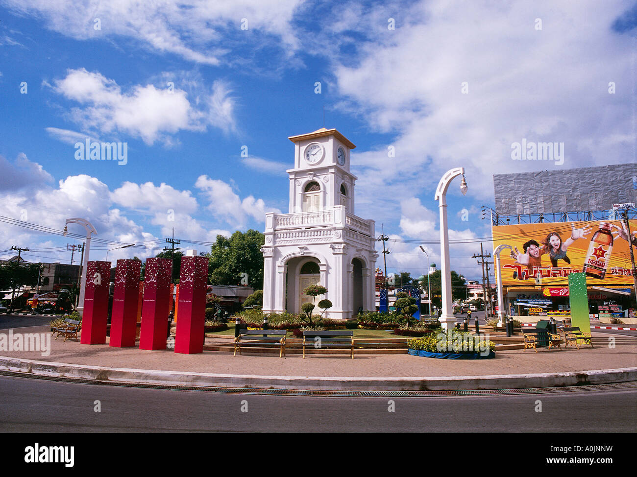 The Clock Tower Roundabout in Phuket town on Phuket island Stock Photo