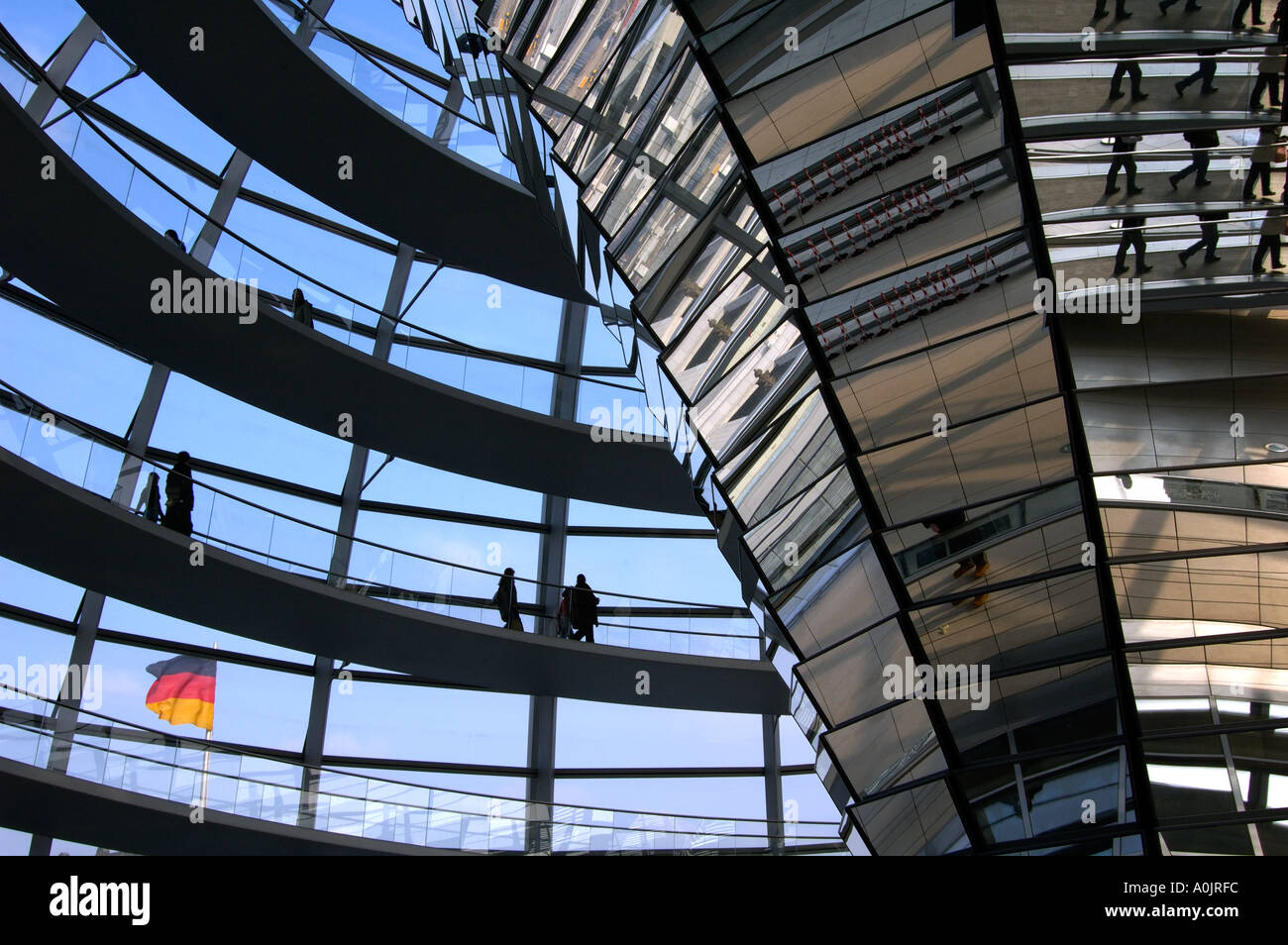 The sloping visitors ramp inside the new glass dome over the Reichstag ...