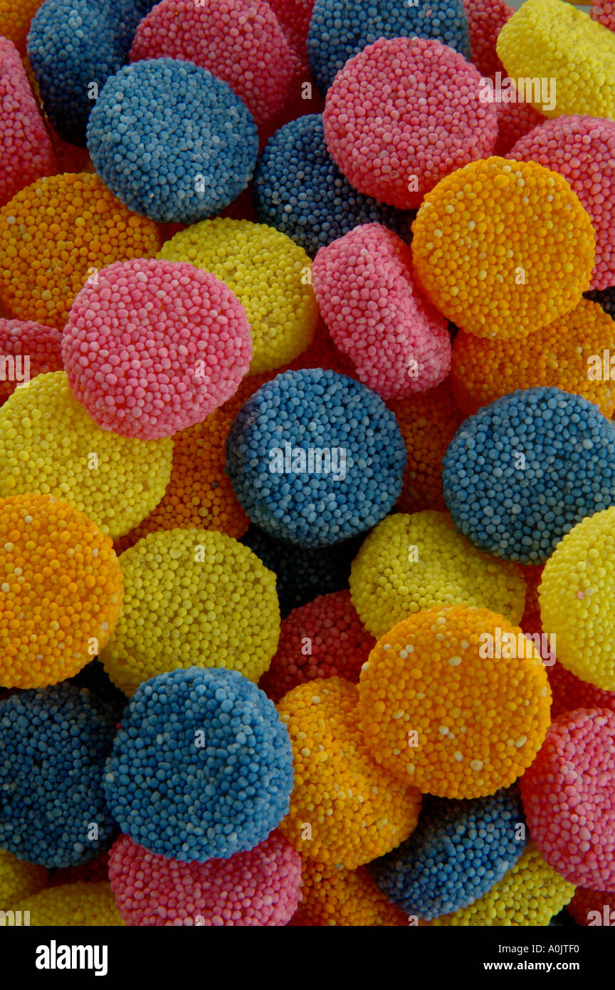 Multicoloured coloured liquorice allsorts, invented by Basset's. Also