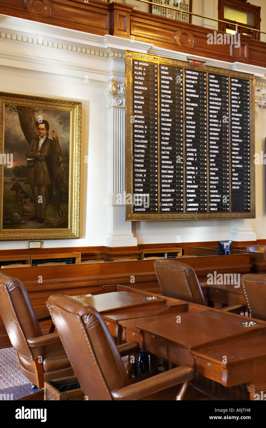TEXAS Austin House of Representatives state capitol building interior visitors gallery roll call and voting tally board Stock Photo
