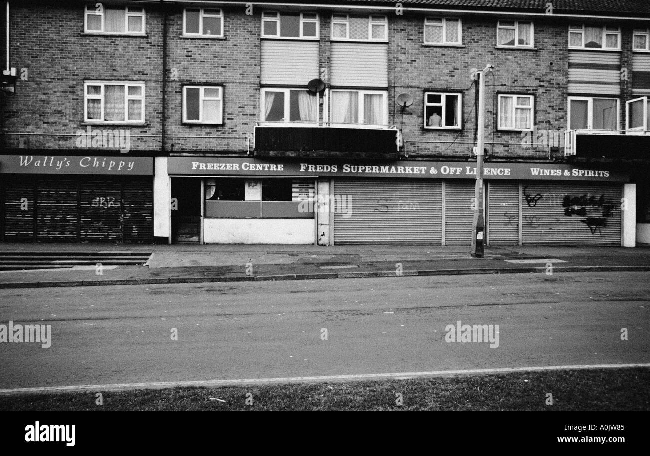 Row of shops Council Estate Swindon Wiltshire England 2005 Stock Photo