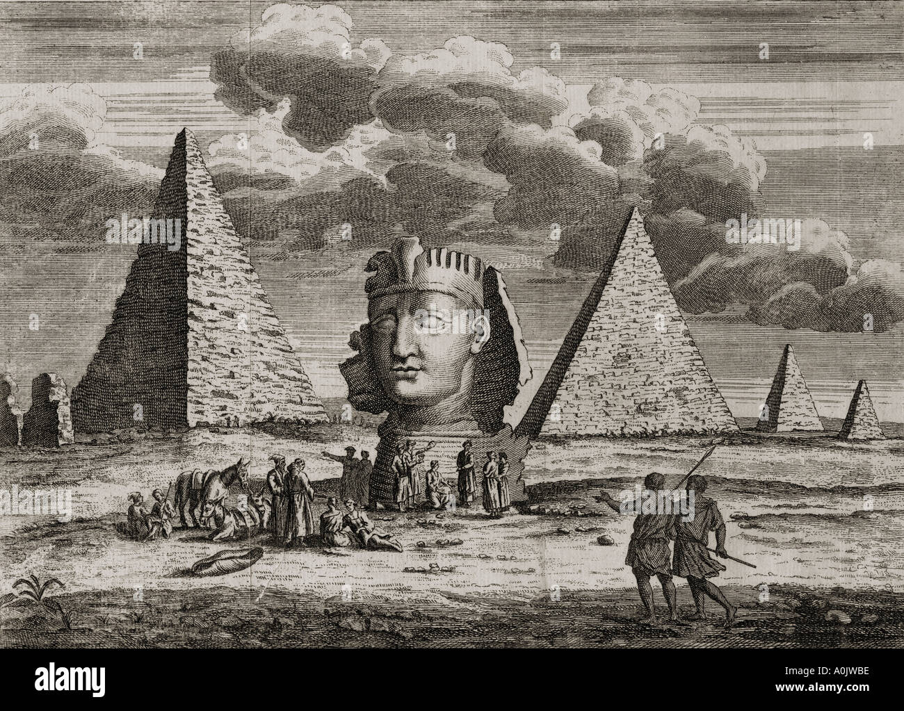 Giza Egypt Pyramids and Sphinx as imagined by 18th century artist Stock ...