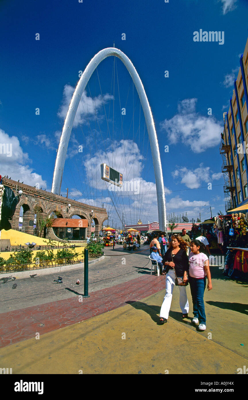 Giant arch of Mexitlan theme park on Revolution Avenue at Tijuana Stock