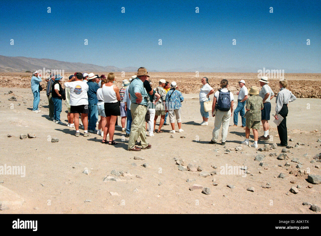 Crowd Of American Tourists Gather, Atacama Desert, Chile Stock Photo