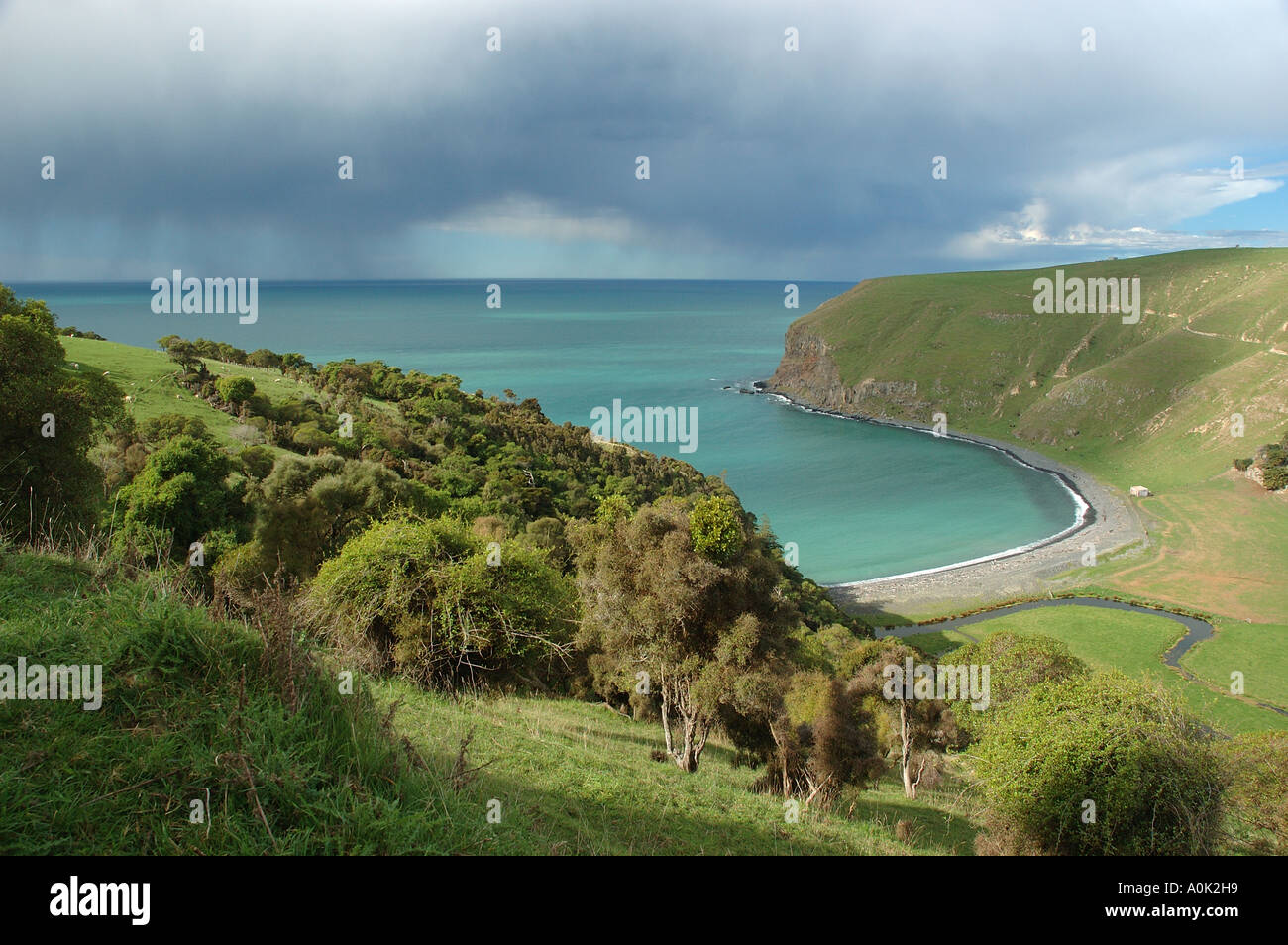 View of Okains Bay on the Banks Peninsula, New Zealand Stock Photo Alamy