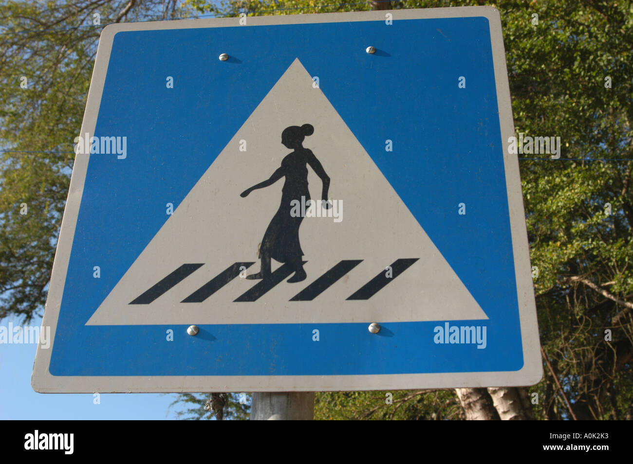 Road crossing sign Luang Prabang Laos Stock Photo