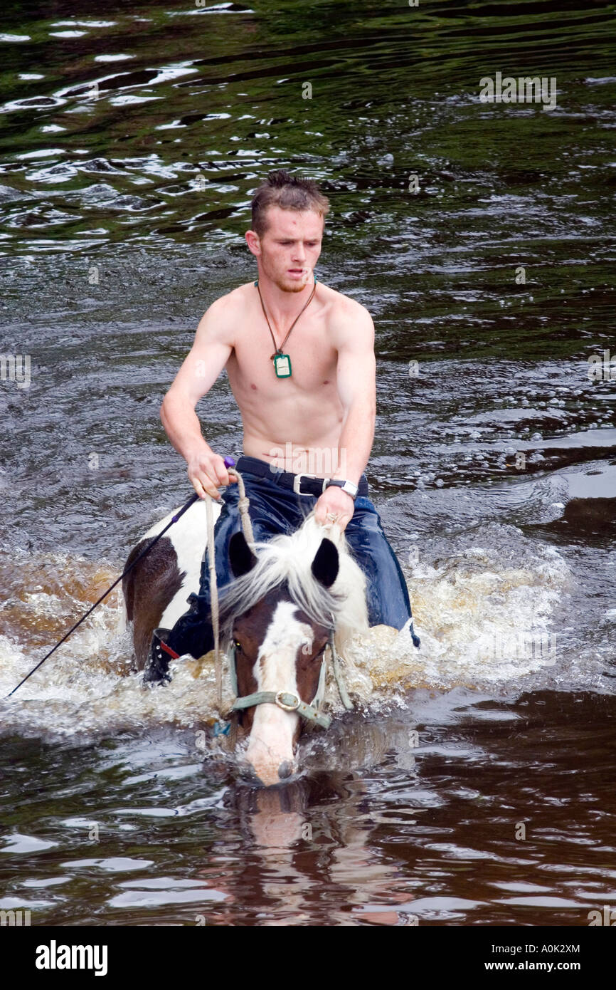 A man rides a horse through a river Stock Photo - Alamy