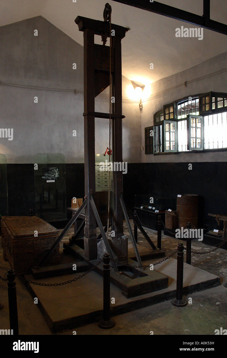 The guillotine at Hoa Lo prison - the infamous Hanoi Hilton in Hanoi city,Vietnam Stock Photo