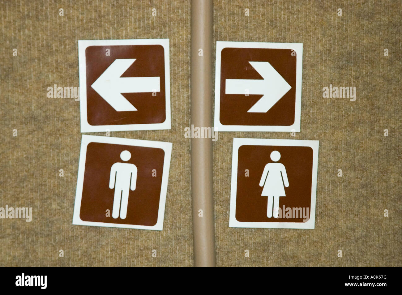 P31 299 Male and Female Icons Arrows indicate way to rest rooms Stock