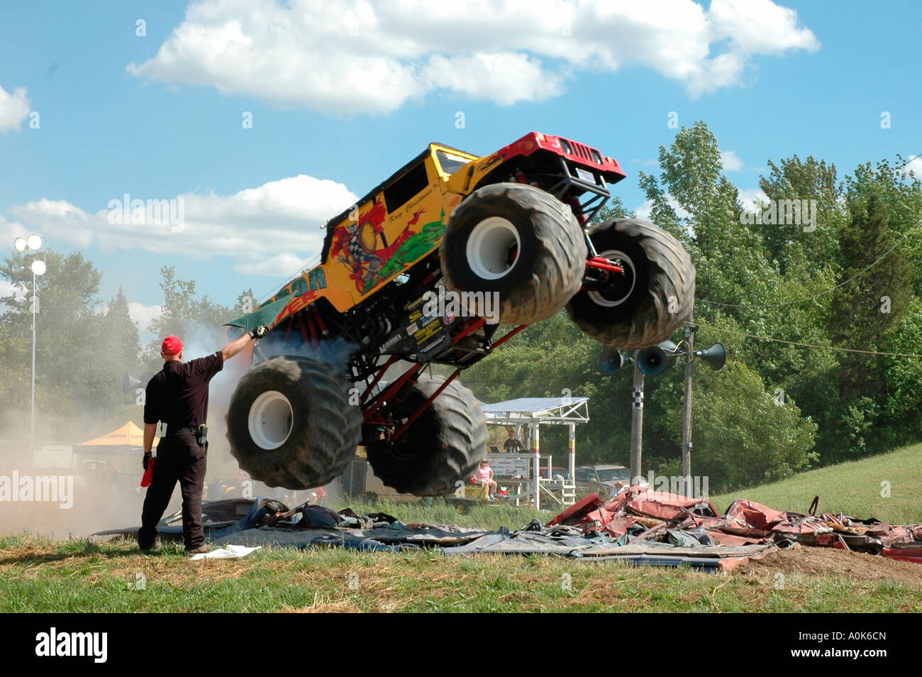 Dragon Slayer Monster Truck jumping over crushed cars, Inwood Ontario