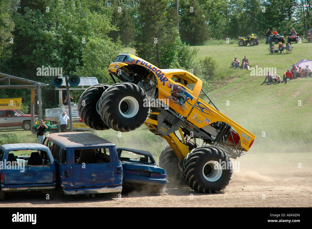 Full Boar Monster Truck Jumping Left 2, Inwood Ontario Canada Stock Photo