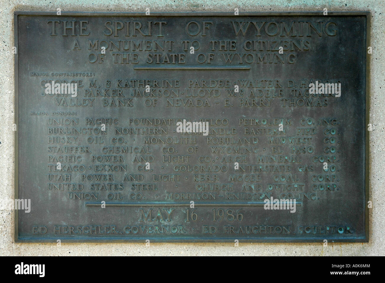 Plaque on the Spirit Of Wyoming Statue on the lawn of the Capital