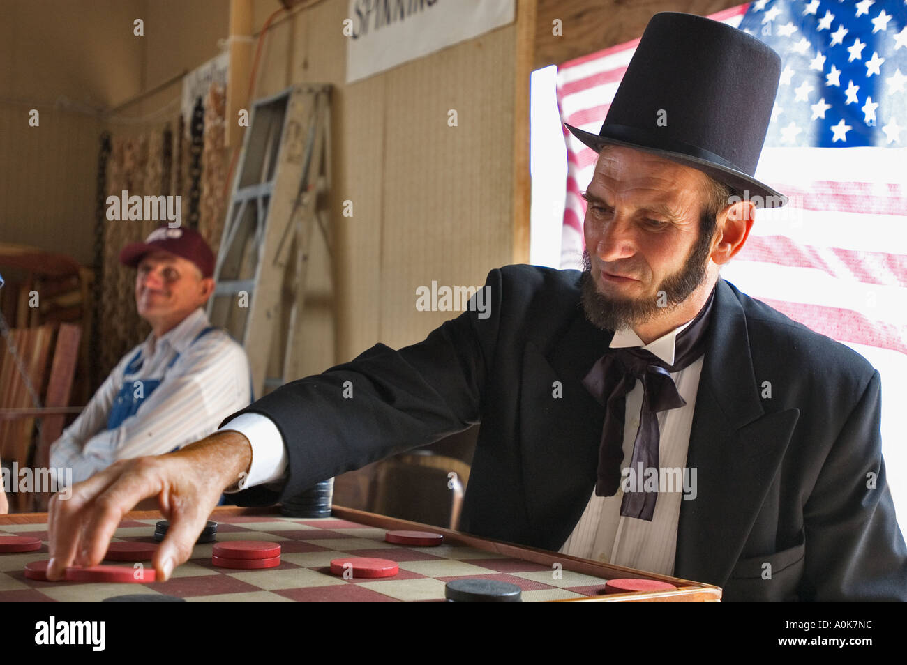 Abe Lincoln Impersonator Playing Checkers Lanesville Heritage Festival Lanesville Indiana Stock Photo