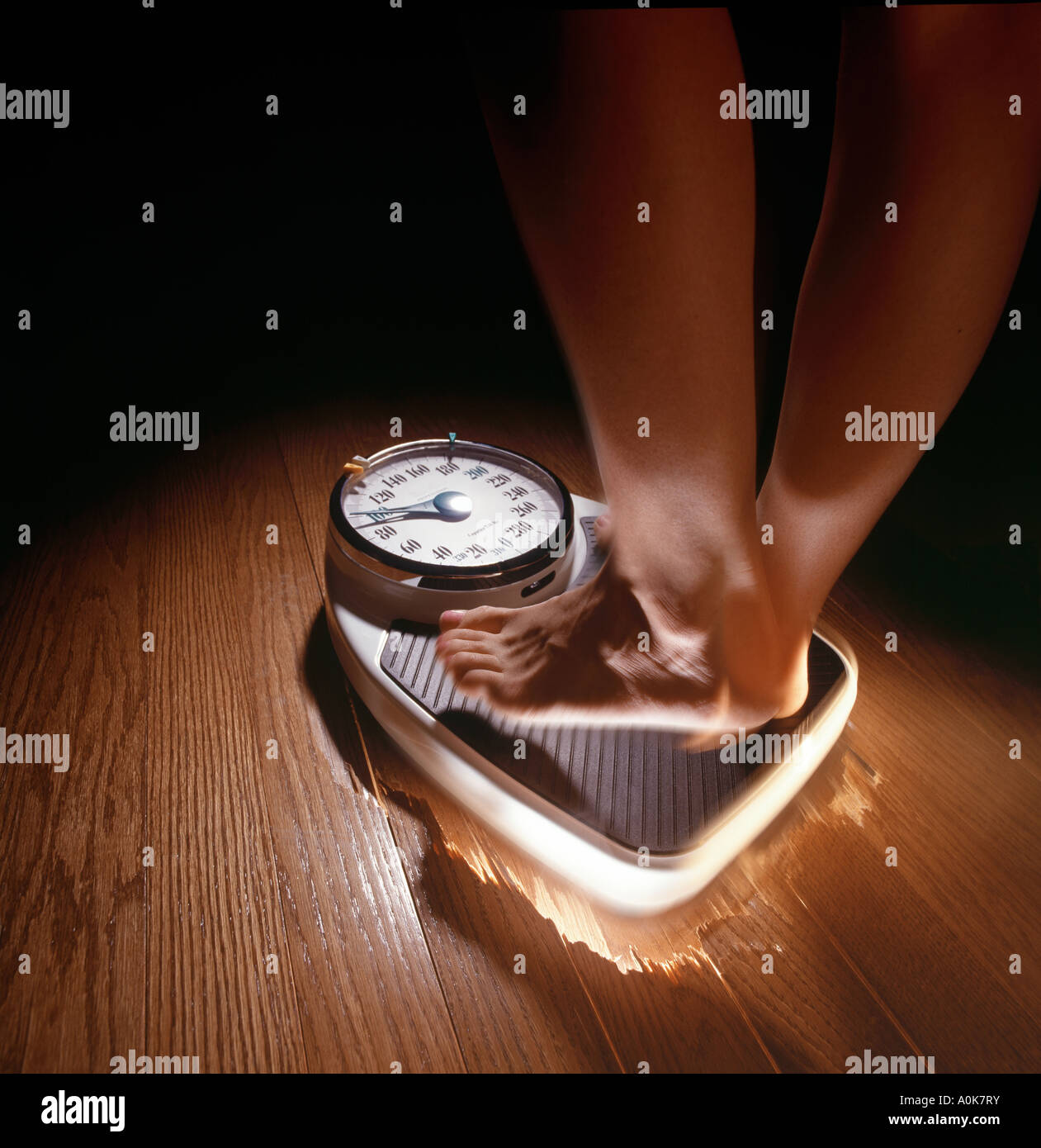 Help to lose kilograms with woman feet stepping on a weight scale Stock  Photo - Alamy