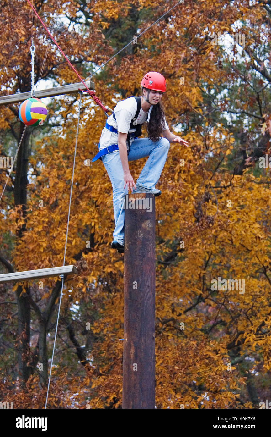 Teenage Girl Participating In Ropes Team Building Course Mount Saint