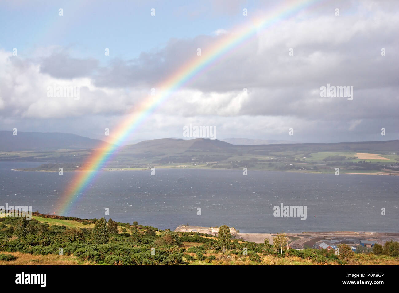 Rainbow over Port Glasgow in Scotland Stock Photo