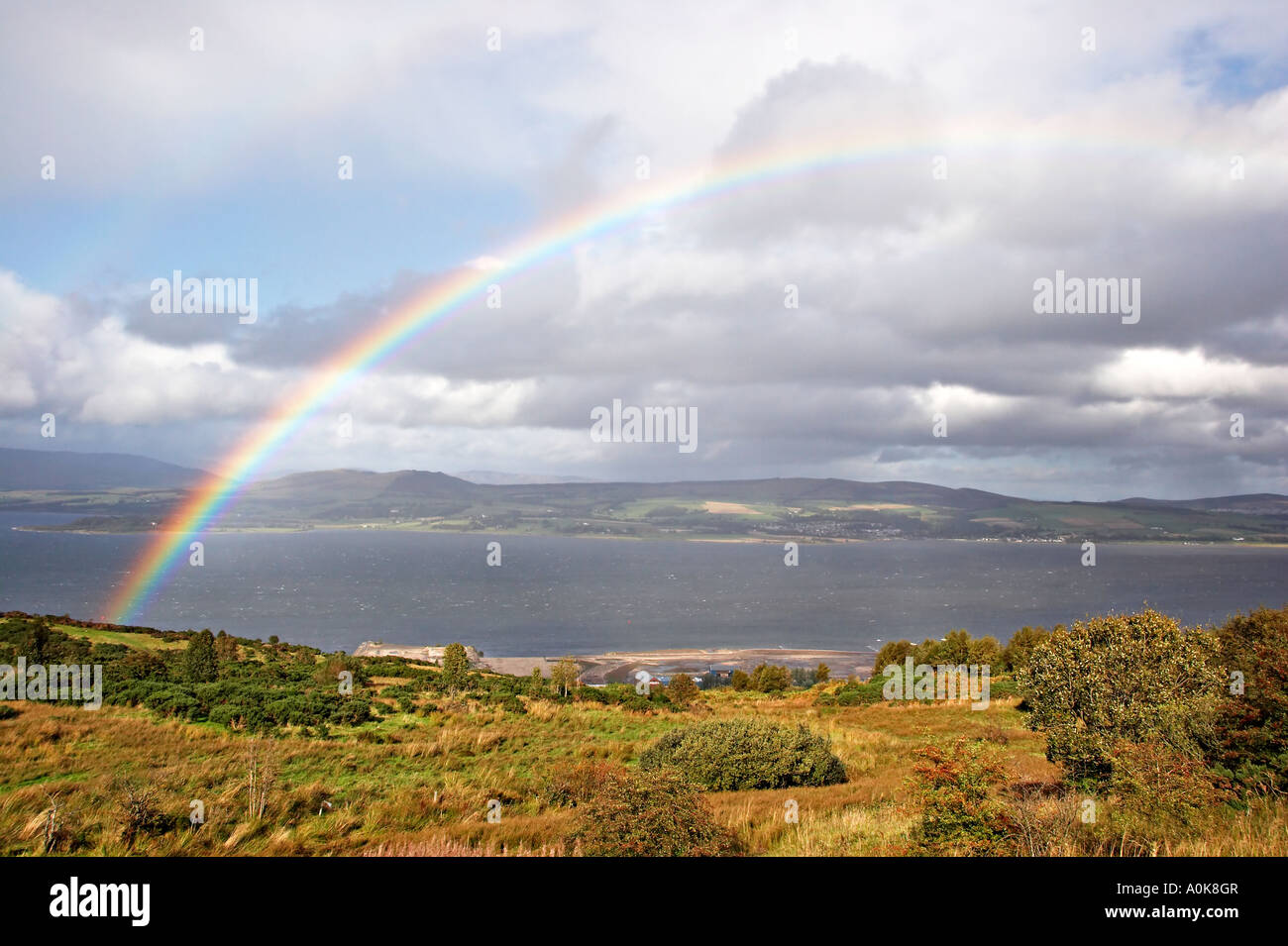 Rainbow over Port Glasgow in Scotland Stock Photo