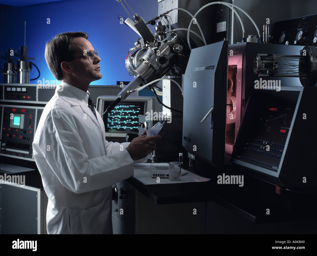Caucasian male scientist using research equipment Stock Photo