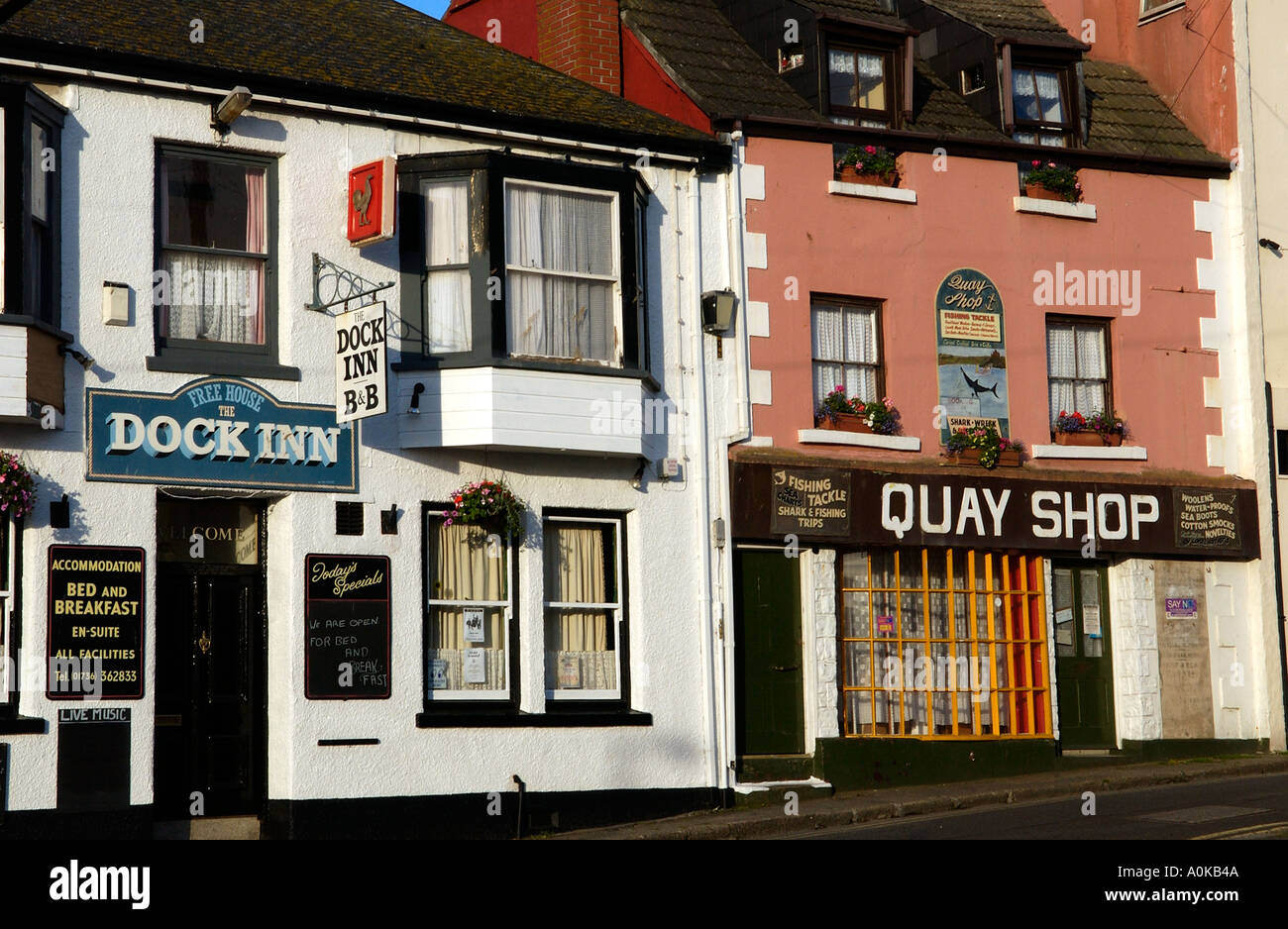 A picturesque pub and a gift shop near the seafront at Penzance in Cornwall England UK Stock Photo