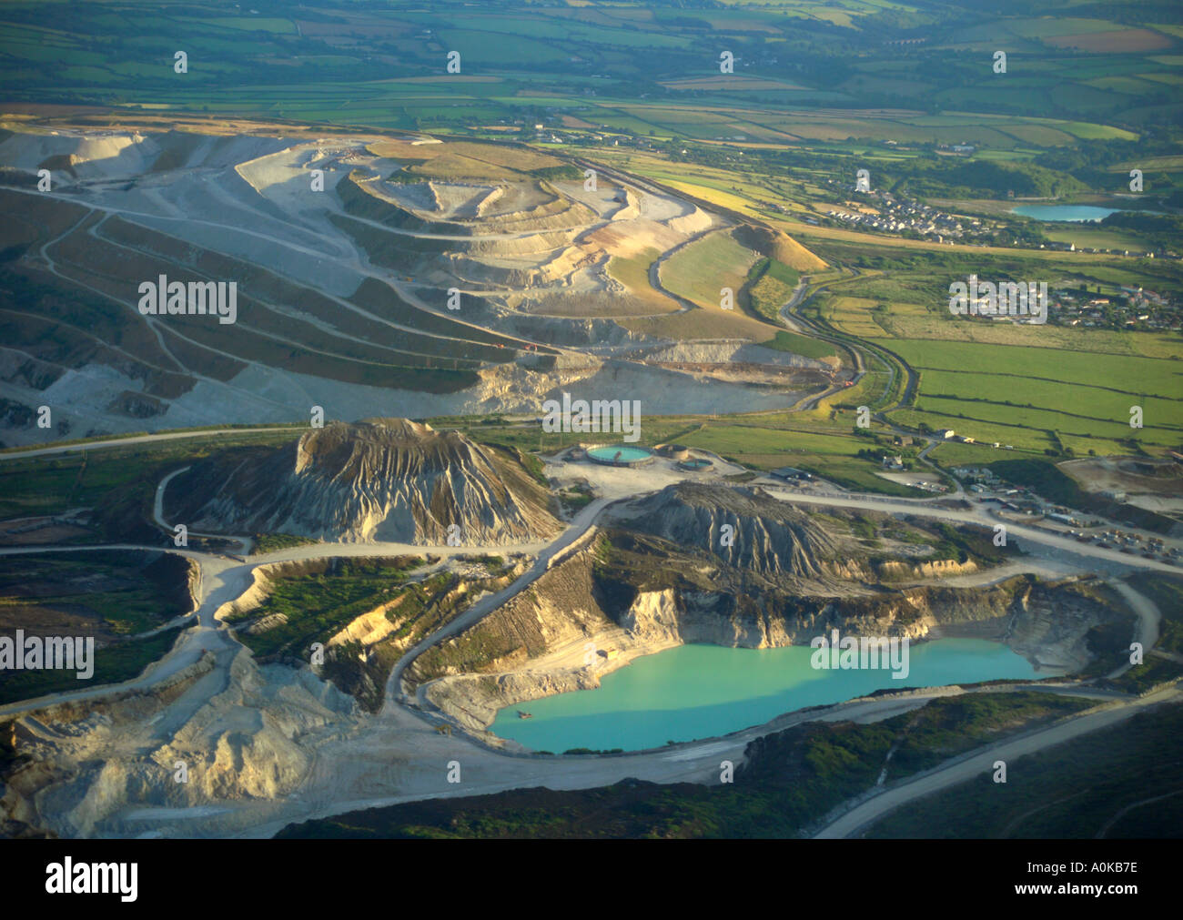 Aerial view of China clay pits in Cornwall Stock Photo