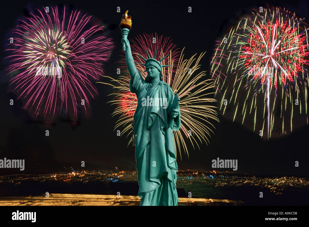 Fireworks With Statue of Liberty in Foreground New York City Stock ...