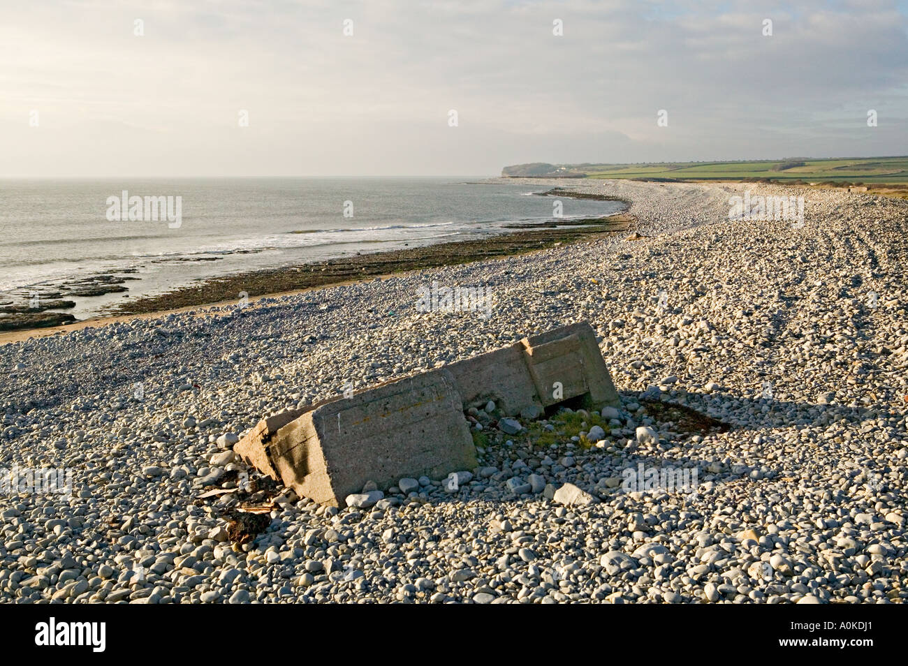Remains of Second World War pill box at Limpert Bay at Aberthaw Power Station Wales UK Stock Photo