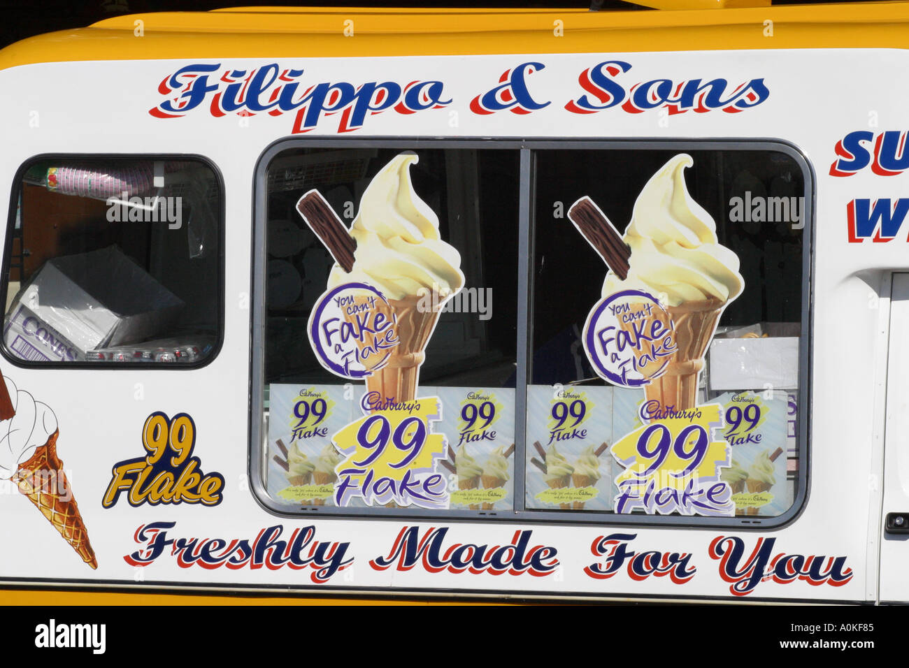 Ice Cream van with adverts for 99 ice creams Stock Photo Alamy