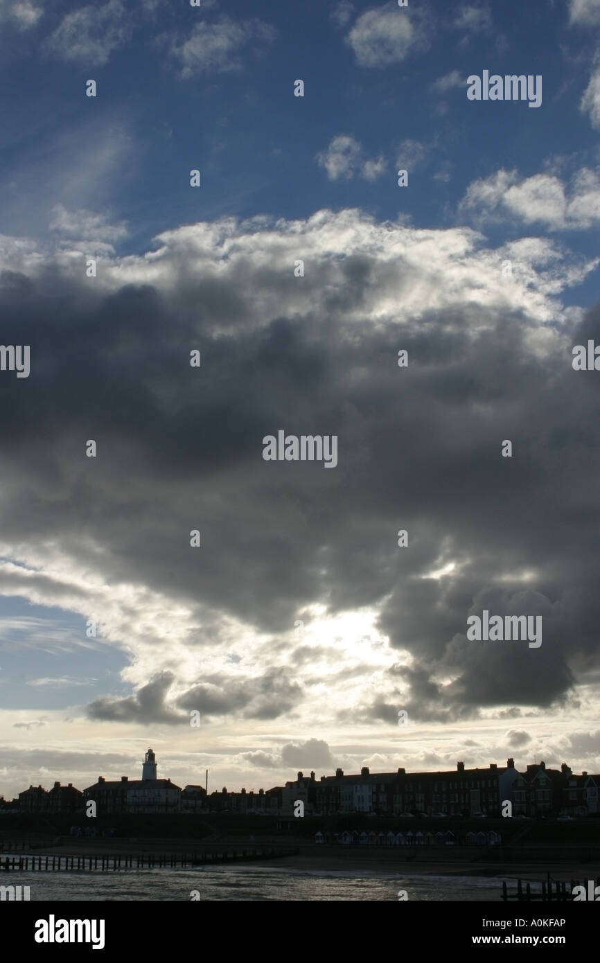Cloudy sky over the sea and townscape of southwold Stock Photo - Alamy