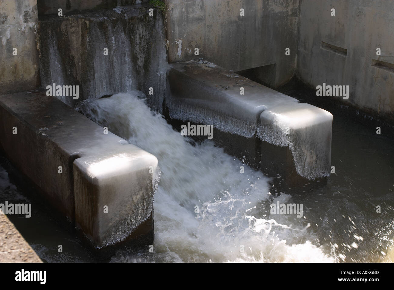 Water flows through iced lock on the Delaware and Raritan Canal in NJ ...