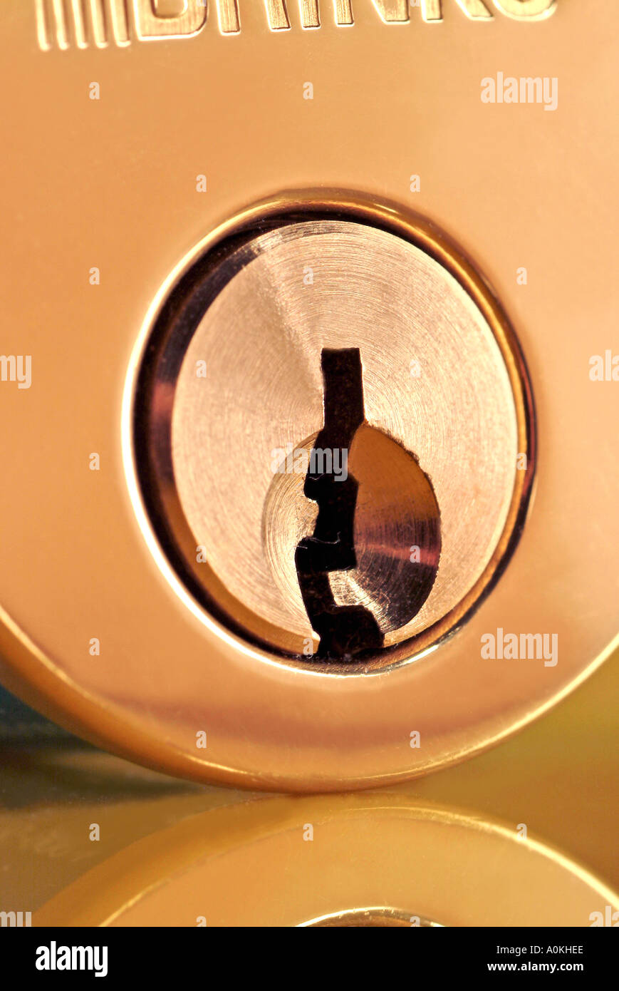 keyhole in brass deadbolt lock Stock Photo Alamy