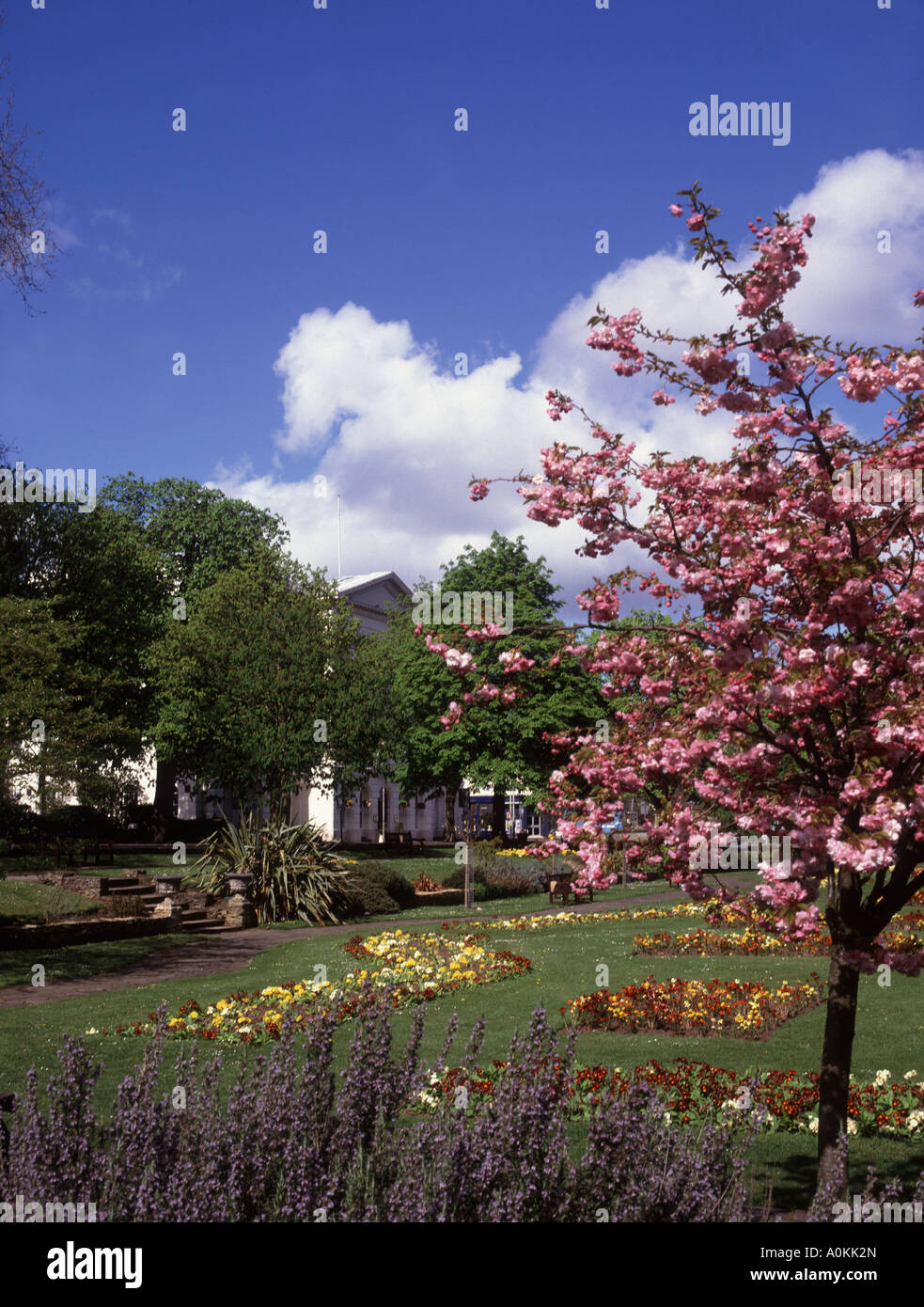 The elegant building around the gardens of the promenade in the