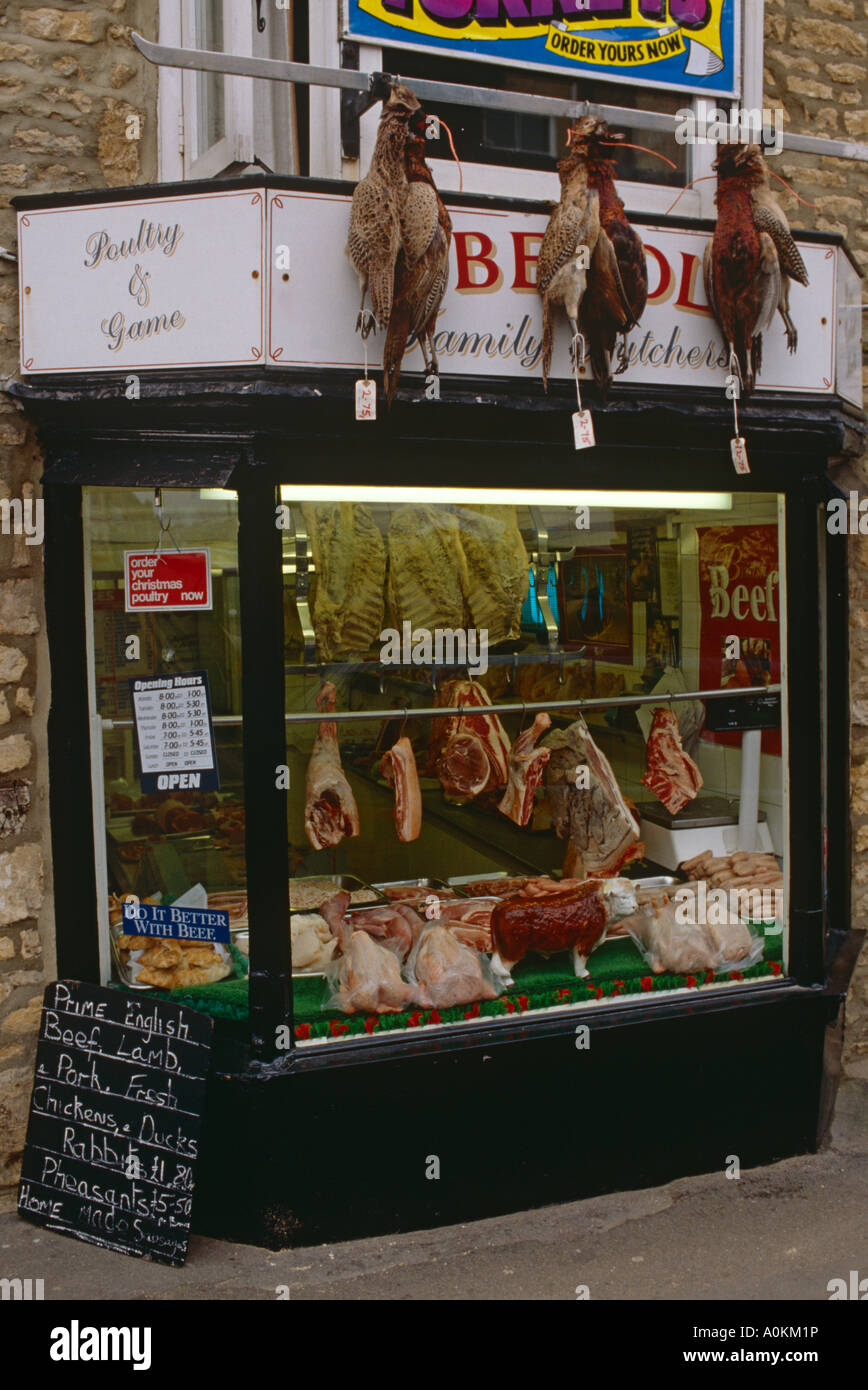 Traditional Butchers shop in the Cotswolds, England Stock Photo