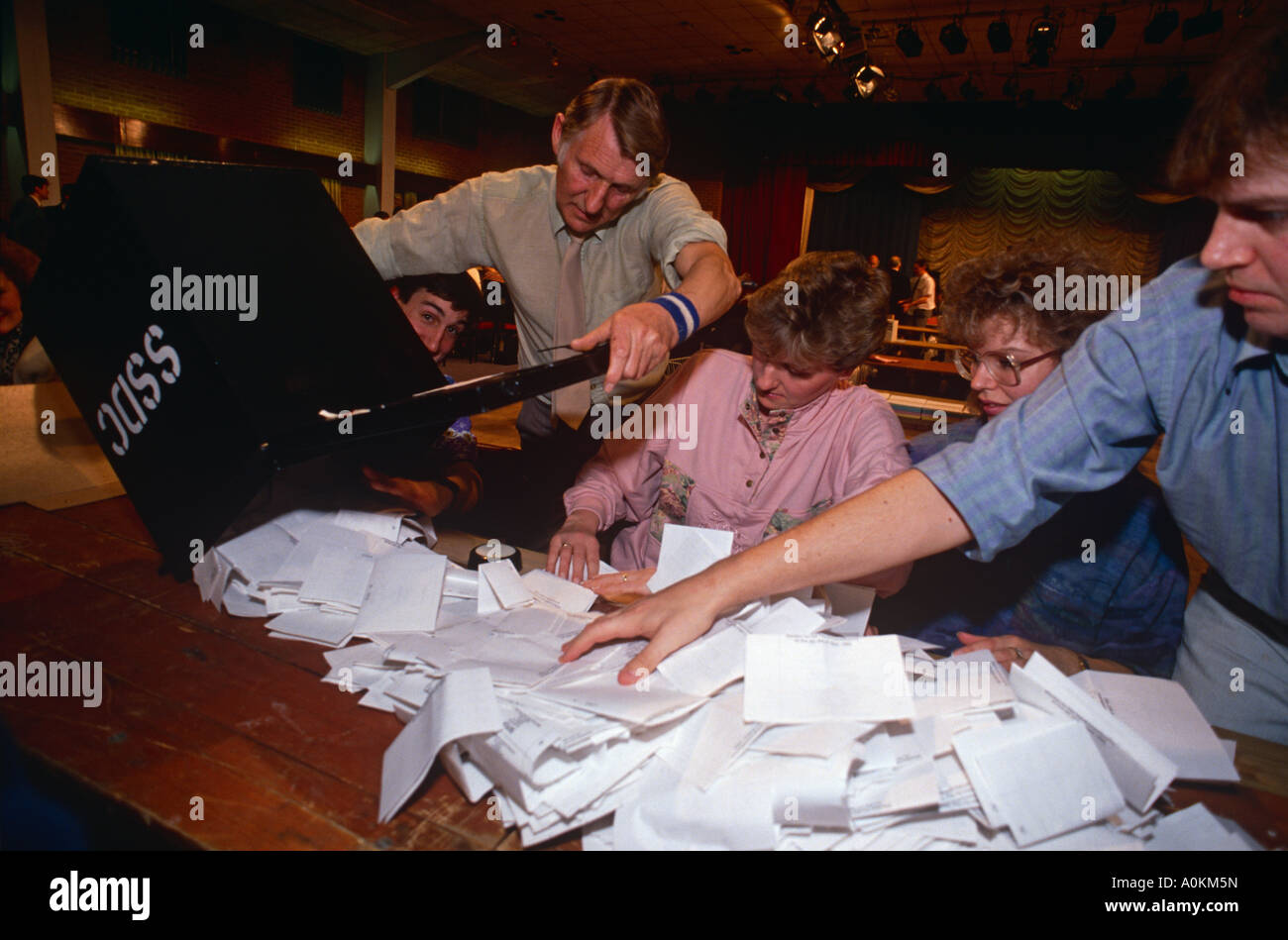 Opening Ballot box at the count for the British General Election 1992 in Yeovil, Somerset UK Stock Photo