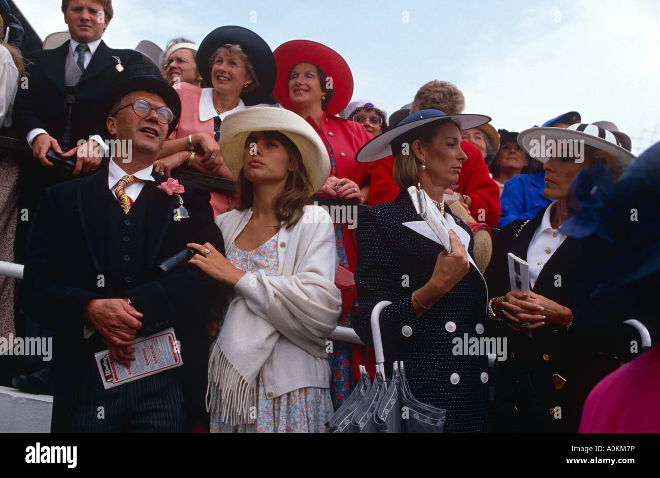 Watching the racing on Derby Day at Epsom racecourse, Surrey, England Stock Photo