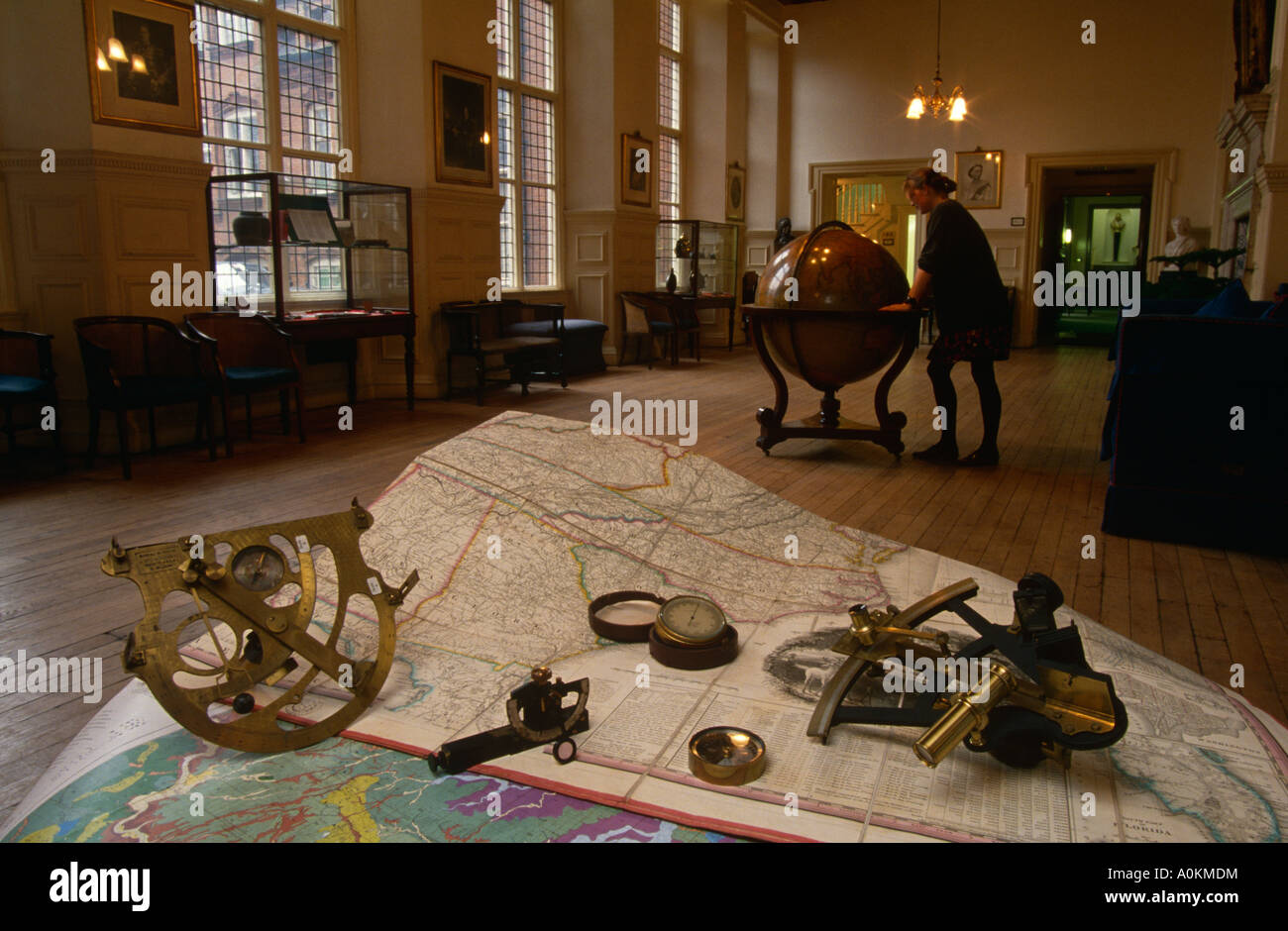 Instruments for sea navigation, displayed at the Royal Geographical Society in Knightsbridge, London, England Stock Photo