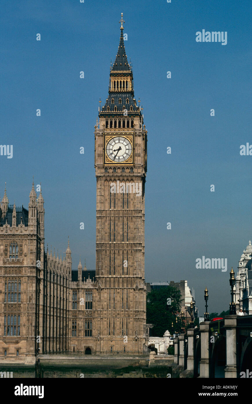 The tower of Big Ben at the Houses of Parliament in London England Stock Photo