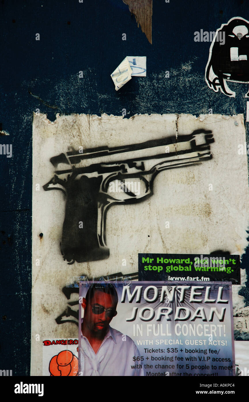 stencil art of pistol Brisbane Queensland Australia dsca 0050 Stock