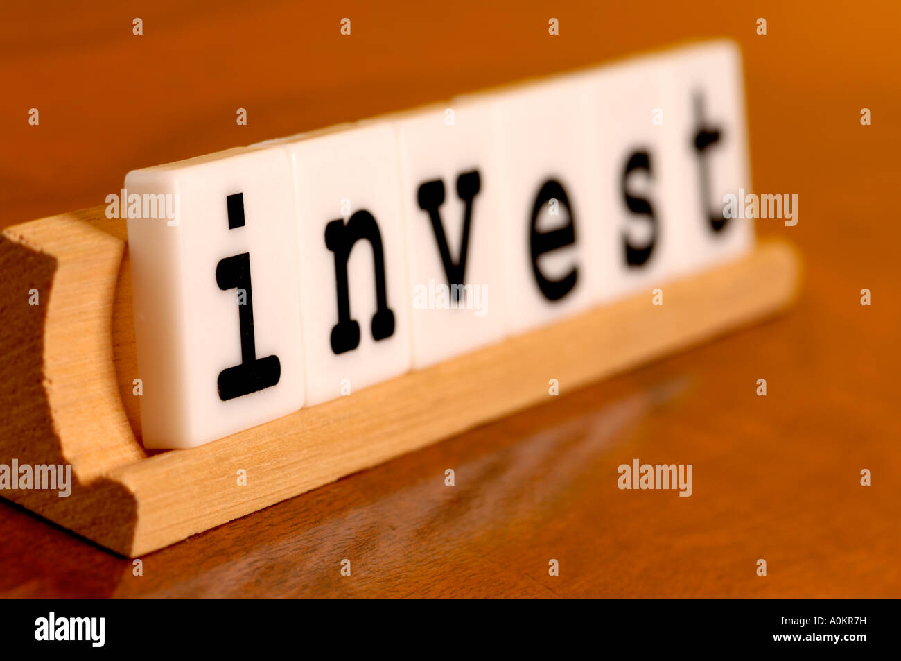 Plastic letters on a Scrabble holder Stock Photo