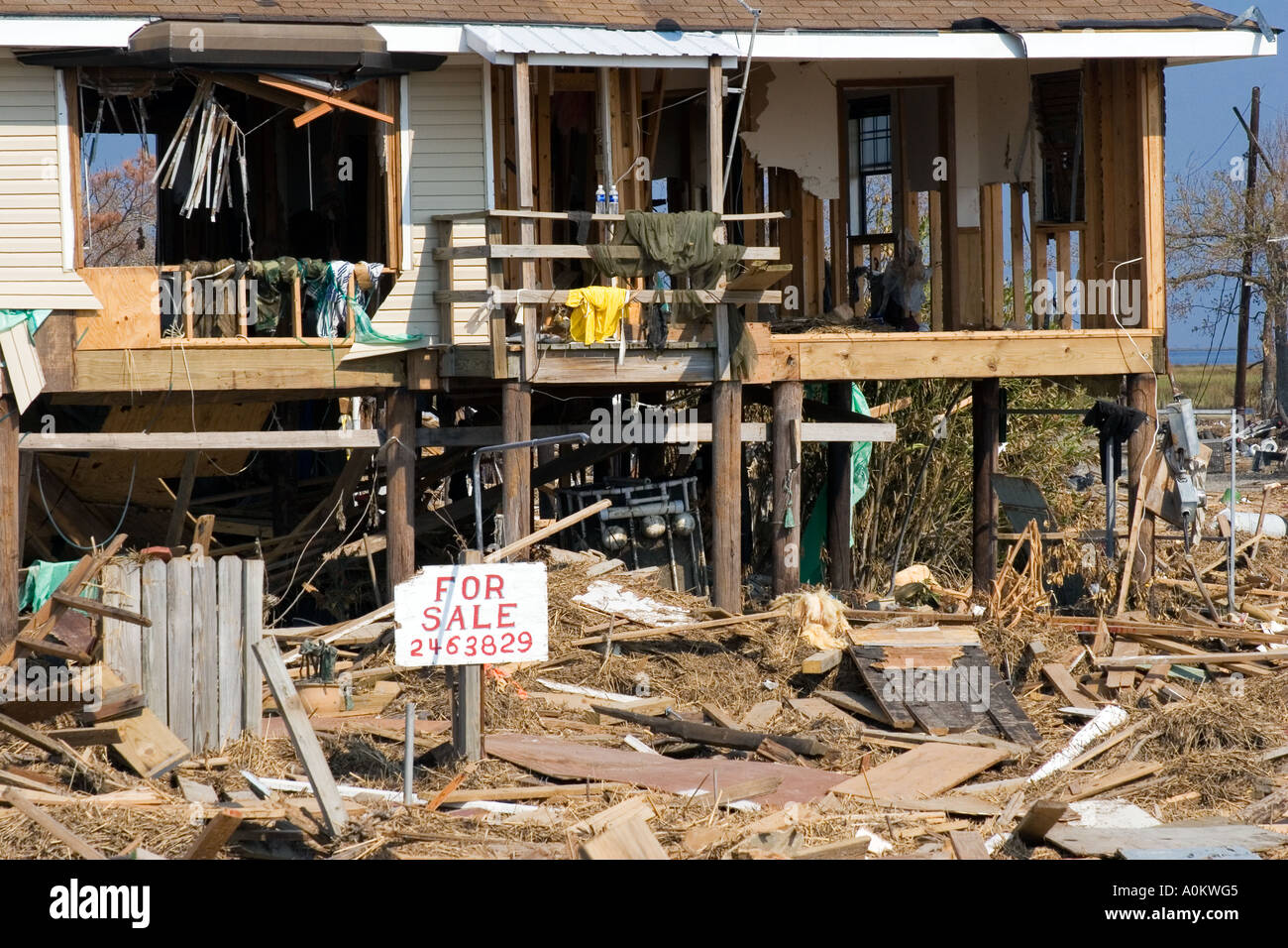 A hurricane Katrina damaged house for sale in Louisiana Stock Photo Alamy