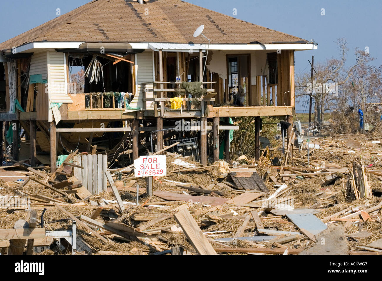 A hurricane Katrina damaged house for sale in Louisiana Stock Photo Alamy