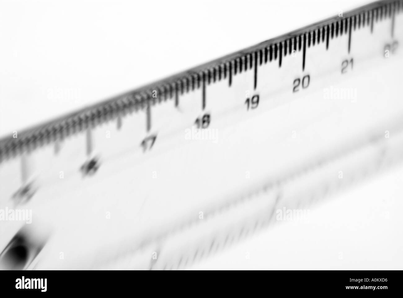 ruler measure measurement stick measuring units distance mm inch inches millimetres precision plastic clear Stock Photo
