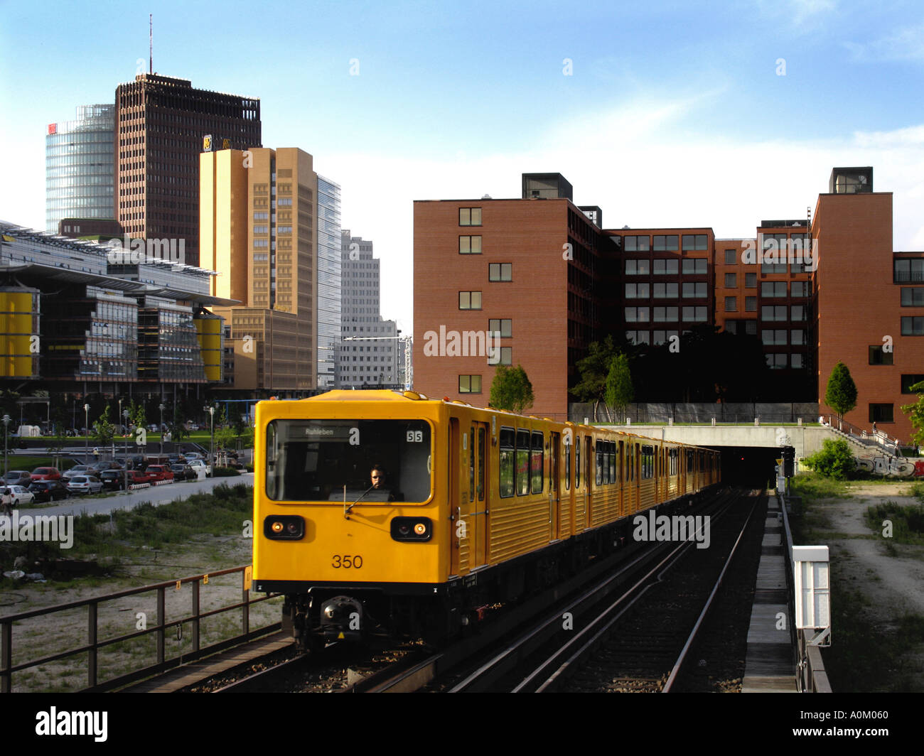Metro train arriving at station at Potsdamer Platz Berlin Germany Stock