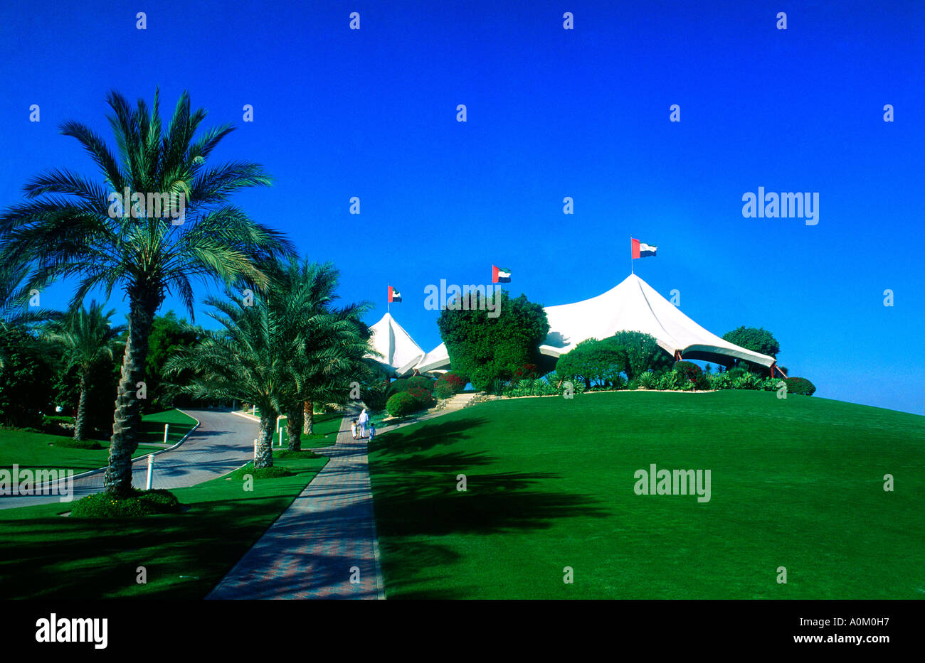 Dubai UAE Camel Race Track Concrete Tent Grandstand Stock Photo
