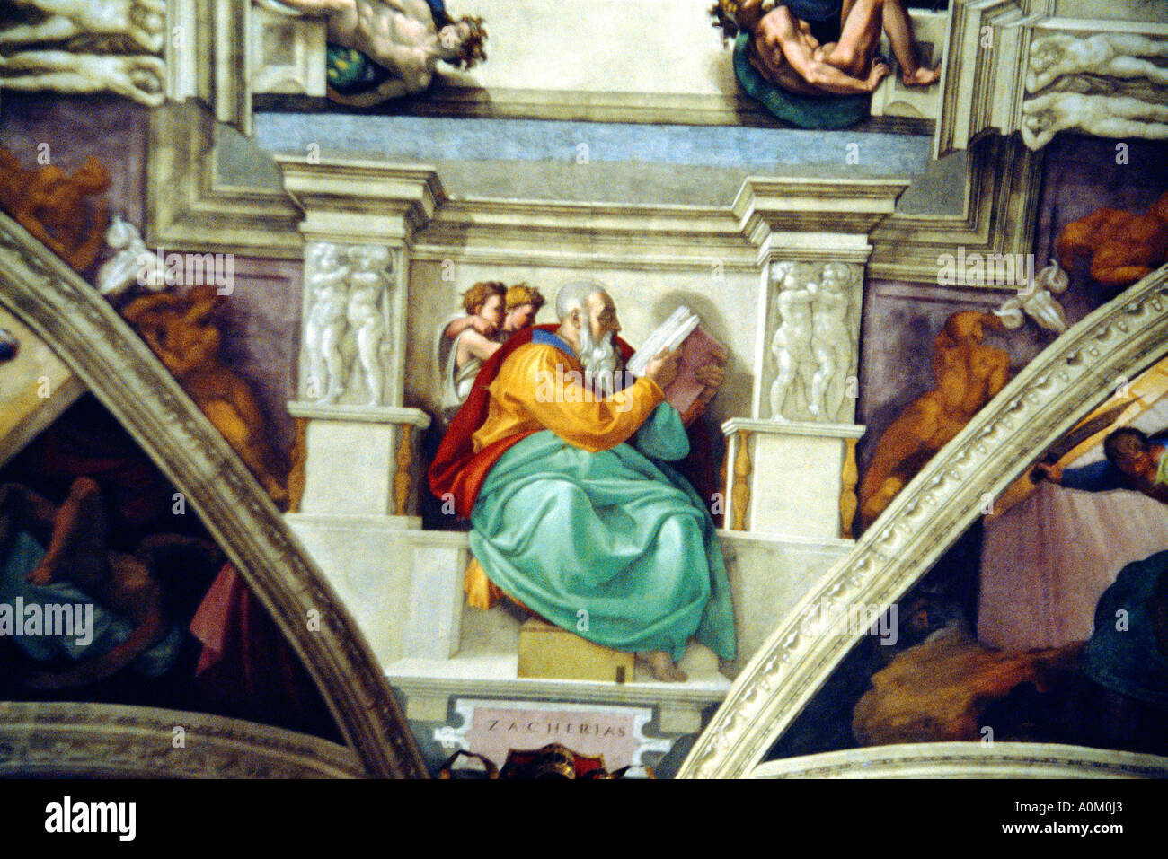 Rome Italy Fresco of The Prophet Zechariah 1508-1512 on Sistine Chapel Ceiling Stock Photo