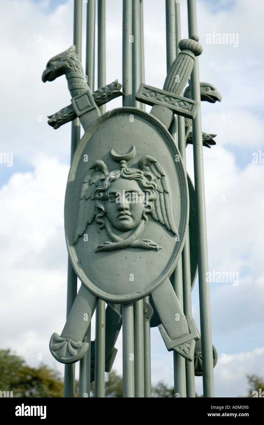 Coat of Arms Ironwork on a bridge in Saint Petersburg, Russia Stock Photo