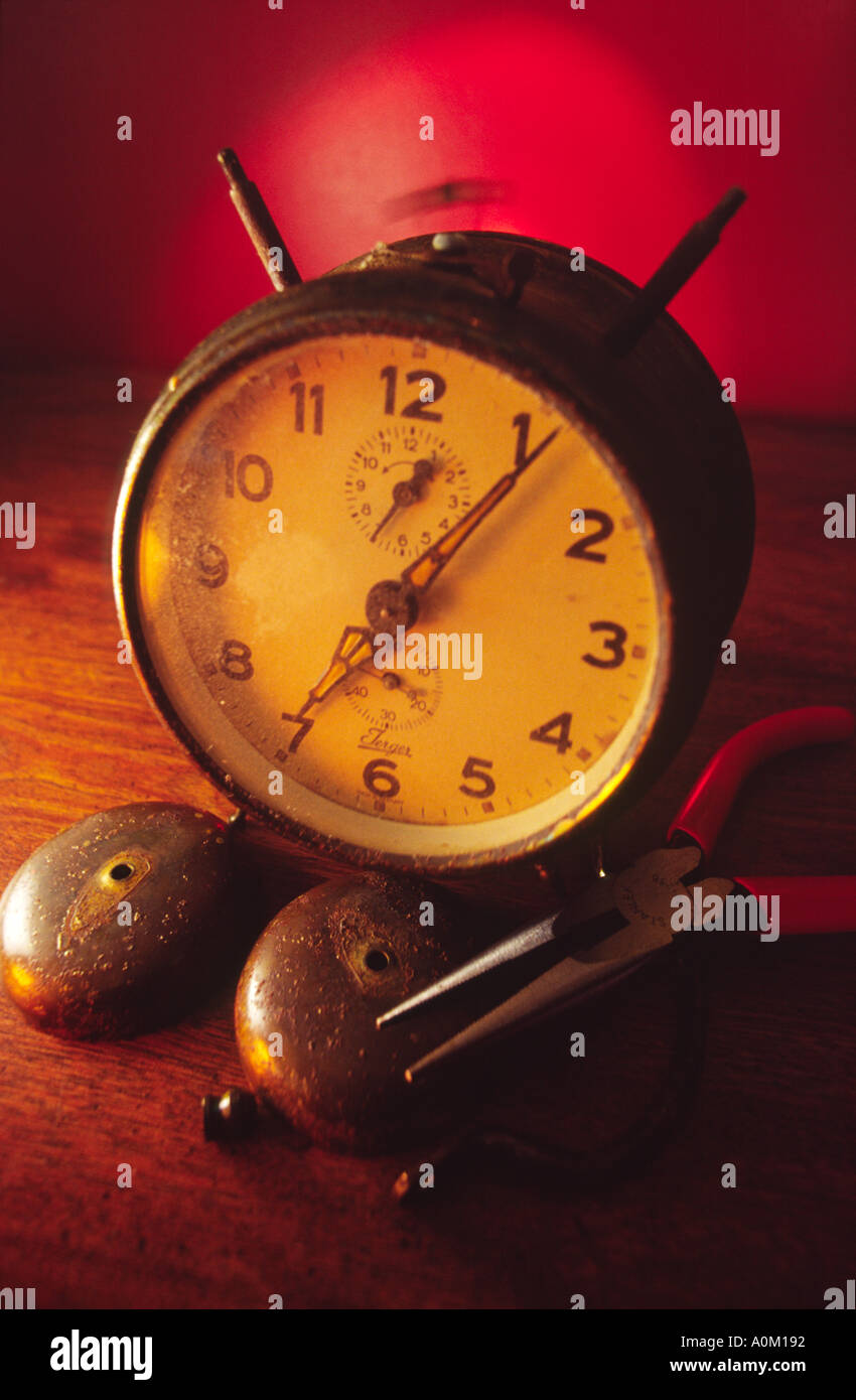 Old Dismantled Alarm Clock Ringing still life Stock Photo - Alamy