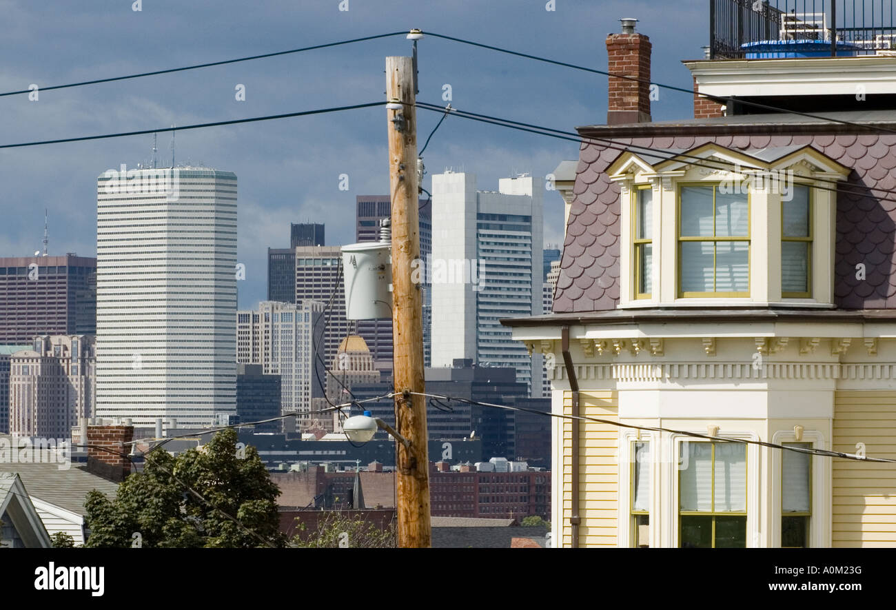 Downtown Boston scene set against residential Southie foreground Stock Photo