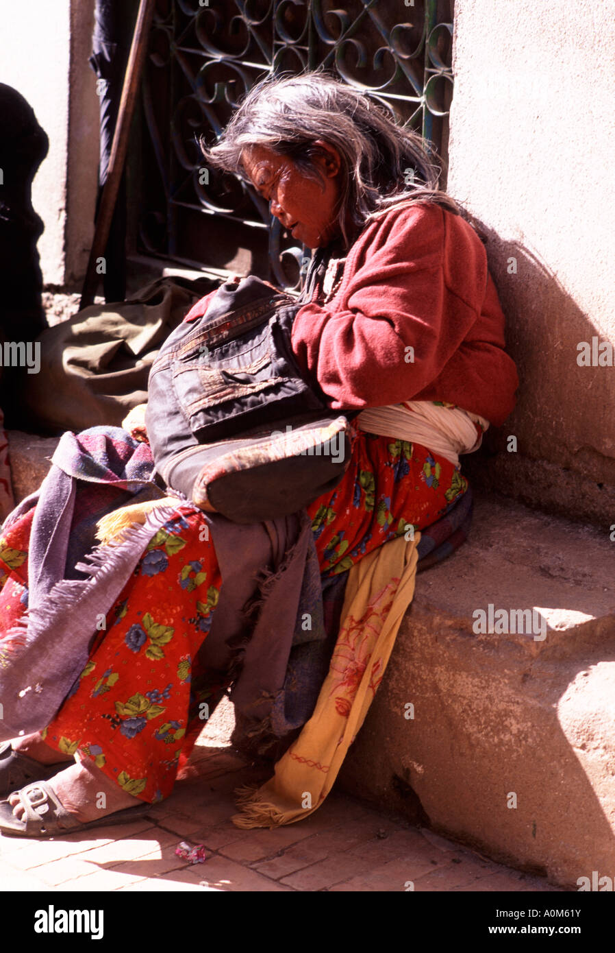 Destitute woman in Nepal. Stock Photo