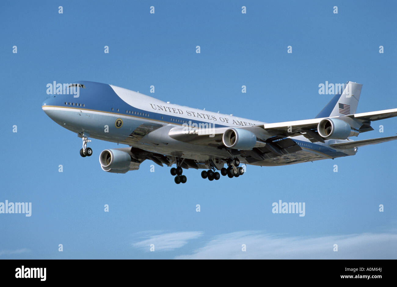 President George W. Bush onboard the Air Force One as it approaches touch down at Los Angeles International Airport, fall 2006 Stock Photo