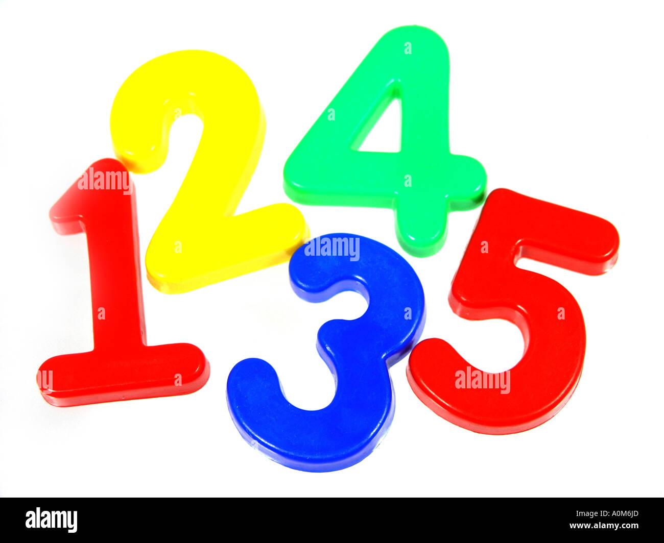 plastic fridge magnet numbers in primary colours one two three four five Stock Photo